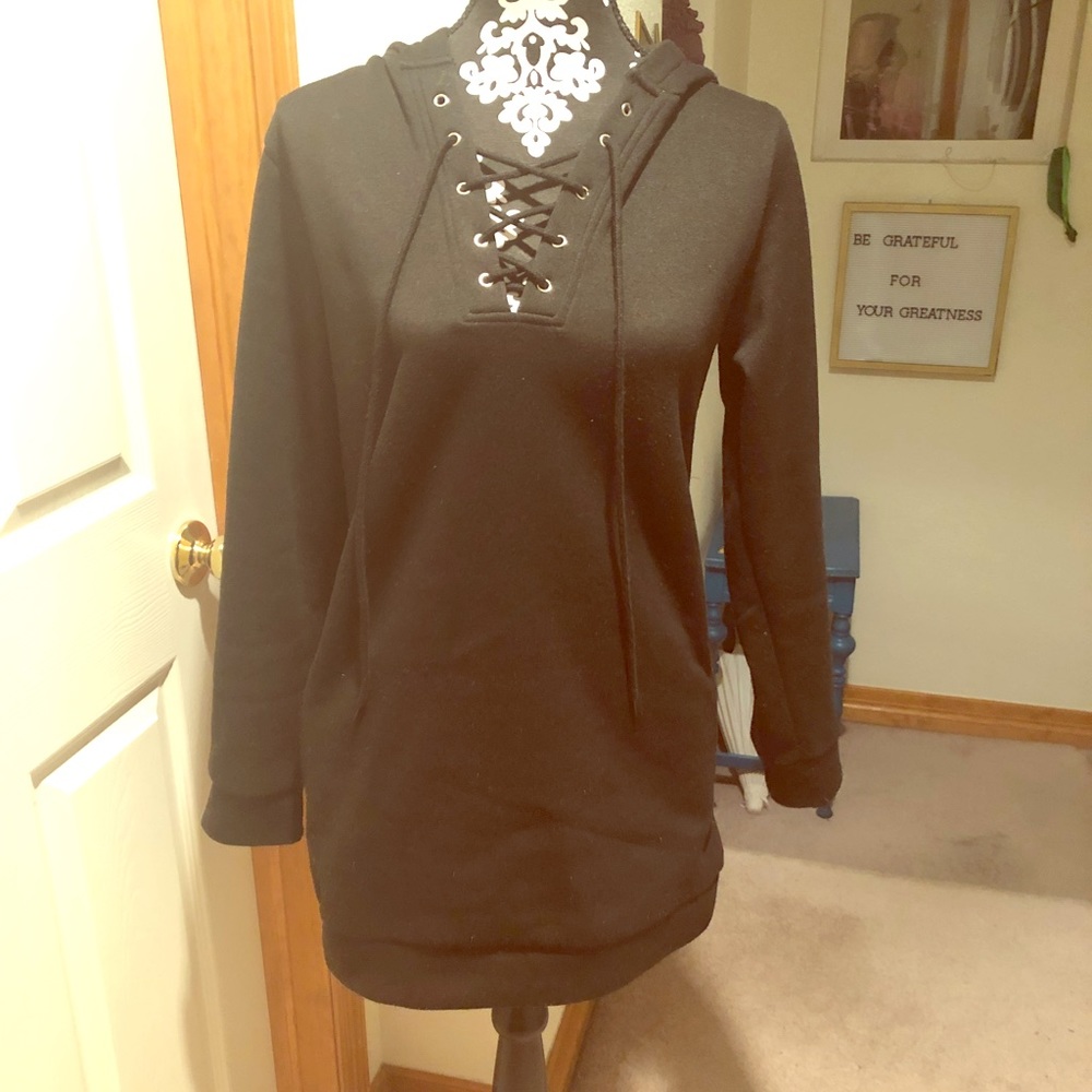 Black Hoodie Tunic Dress, Size S, Very Cozy